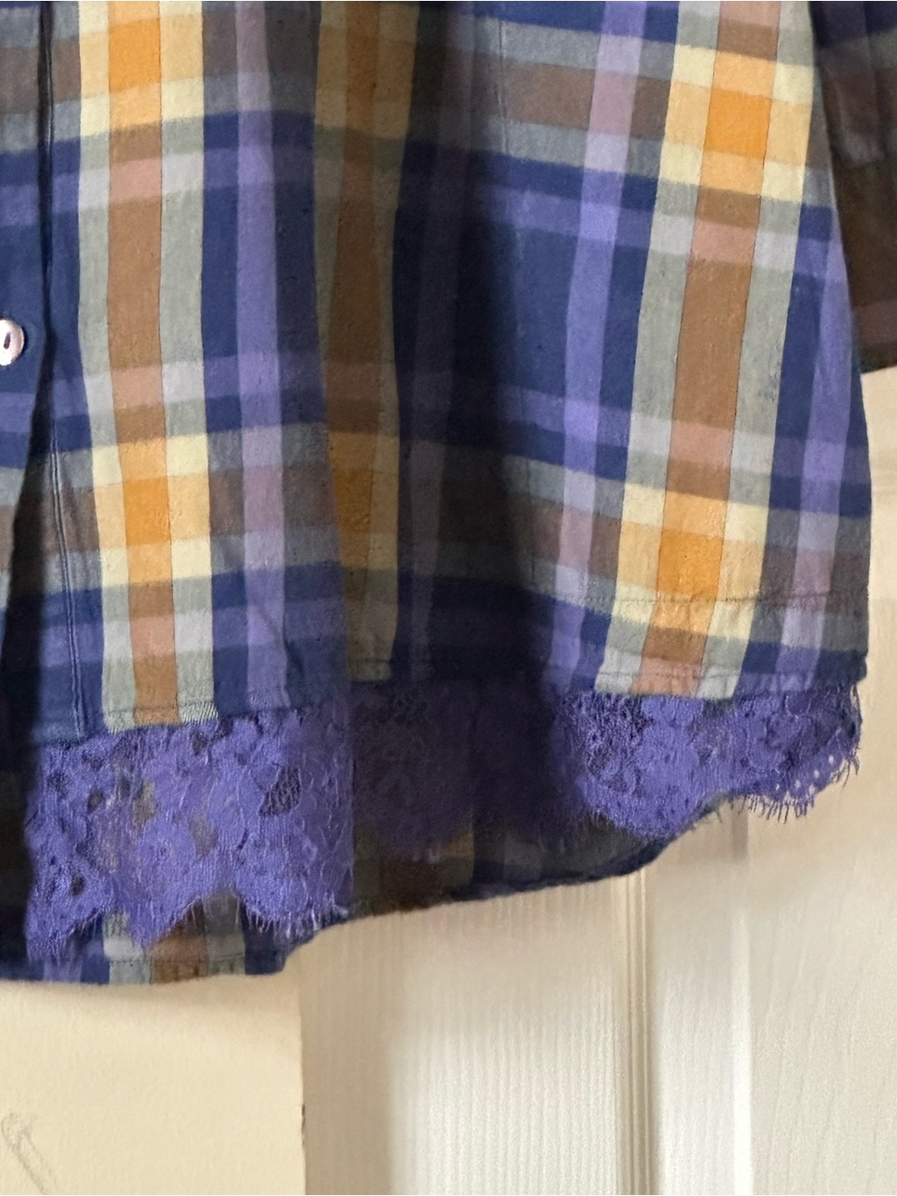 Women’s LOGO Lori Goldstein Blue Purpke & Yellow Plaid Button-Up Shirt Sz:3X GUC - Picture 7 of 13